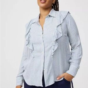 Torrid Blue Striped Ruffle Button Down Shirt
